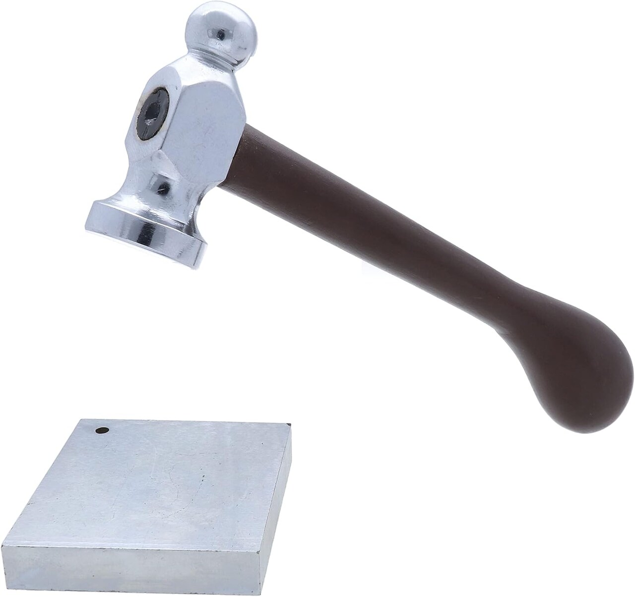 The Beadsmith Chasing Hammer & Bench Block – Wire Elements – Two-Sided Hammer, 7.5”, Wood Handle – 2” Steel Block with Hole for Riveting & Bending – Tools for Metalworking, Stamping & Jewelry Making